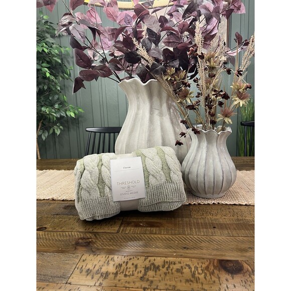 50"x60" Twisted Cable Throw Blanket Green and Cream - Threshold Studio McGee NEW - Picture 1 of 5
